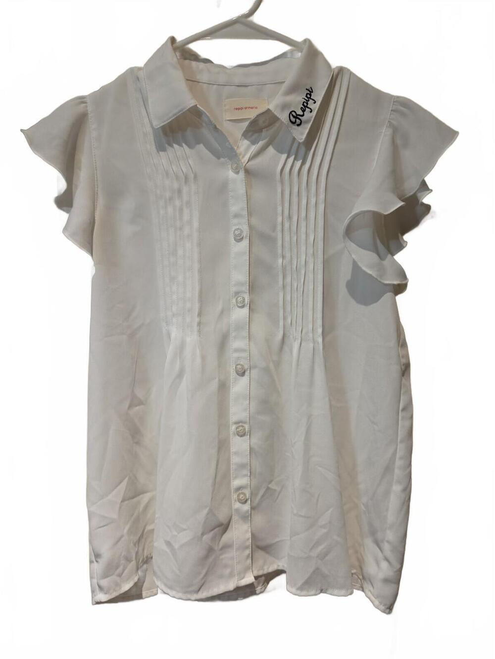 Japanese brand REPIPI ARMARIO white pintuck blouse With Script Brand Detail Med
